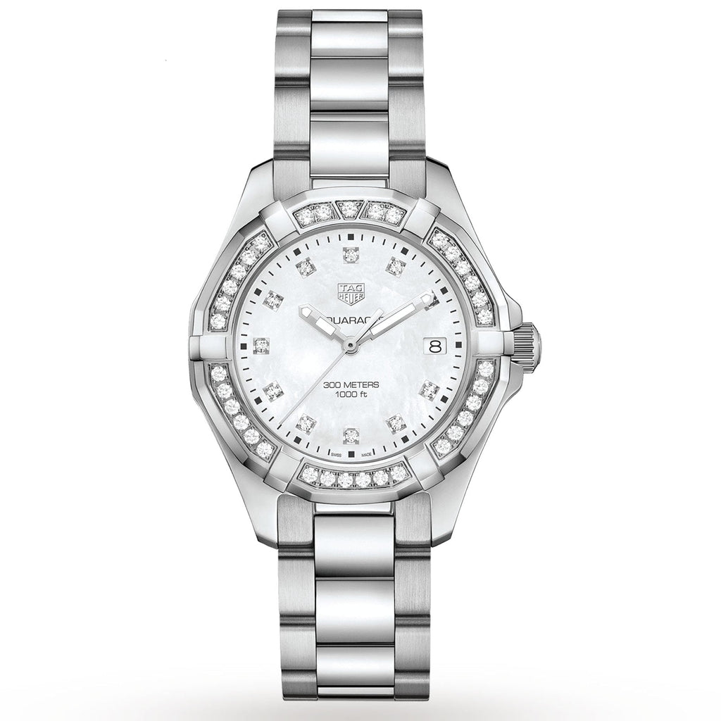Tag Heuer Aquaracer Diamonds Mother Of Pearl White Dial Silver Steel Strap Watch For Women Wbd131c Ba0748