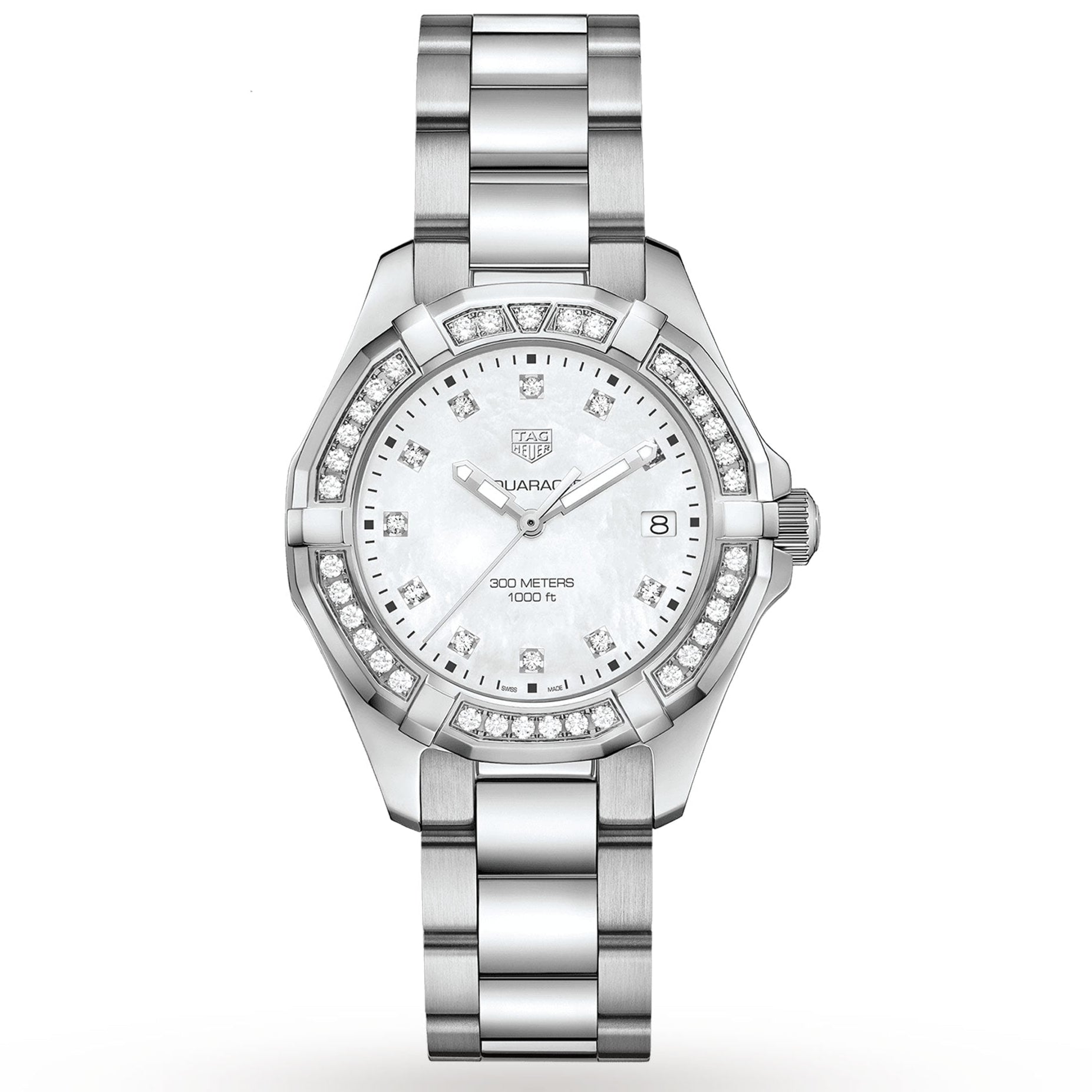 Tag Heuer Aquaracer Diamonds Mother Of Pearl White Dial Silver Steel Strap Watch For Women Wbd131c Ba0748