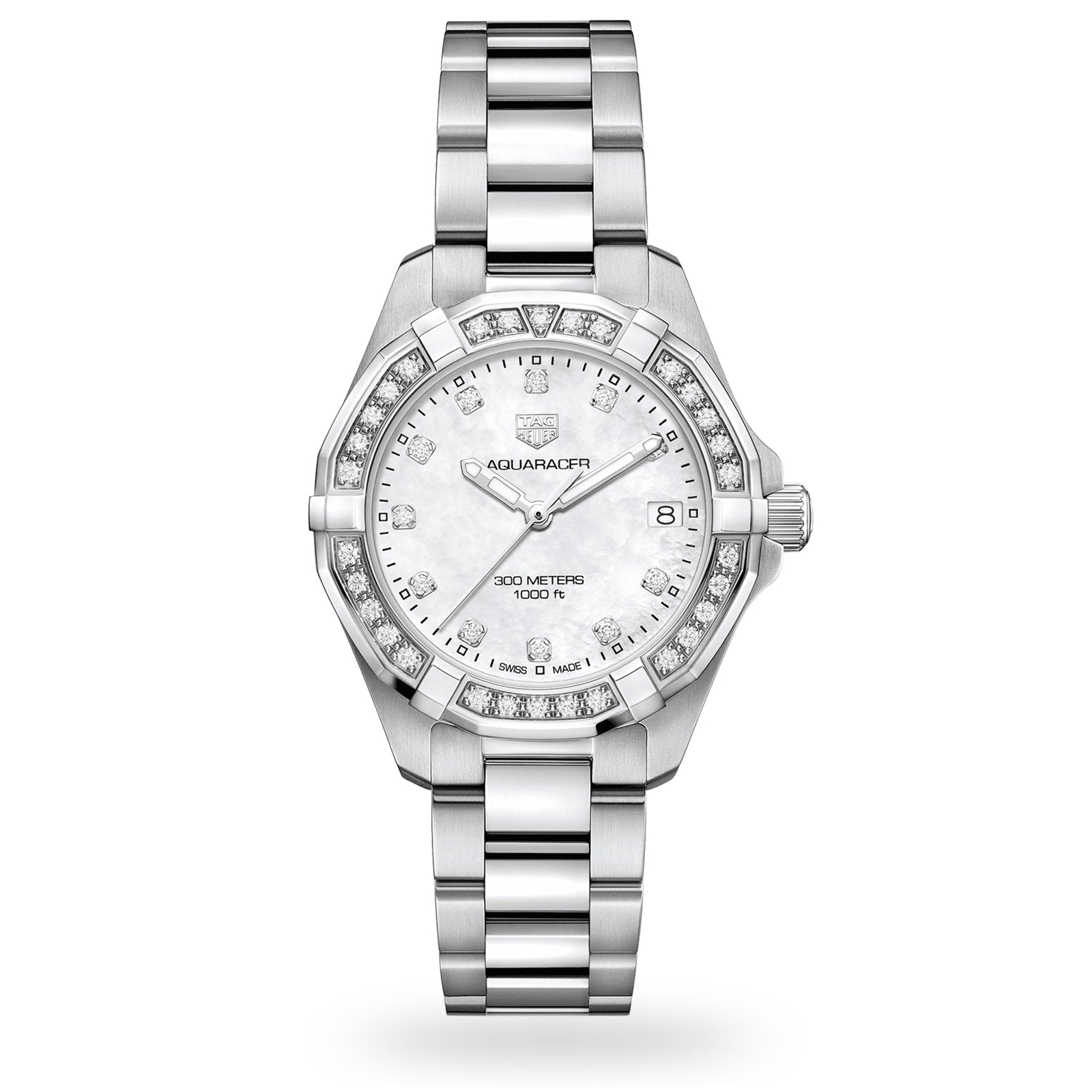 Tag Heuer Aquaracer Diamonds White Dial Silver Steel Strap Watch For Women Wbd1415 Ba0741
