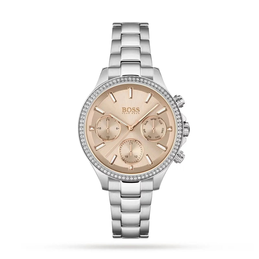 Hugo Boss Womens 1502565 Pandora Silver Tone Stainless Steel Watch With Rose Gold Dial