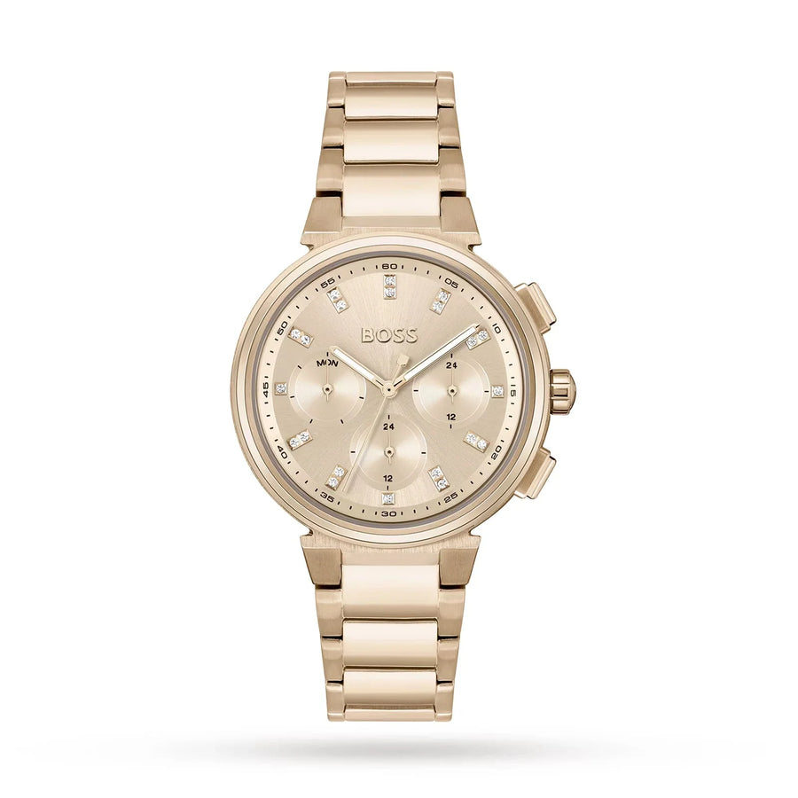 Hugo Boss Womens 1502592 Pandora Gold Tone Stainless Steel Watch With Black Dial
