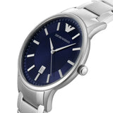 Emporio Armani Mens Ar11180 Silver Tone Stainless Steel Watch With Blue Dial