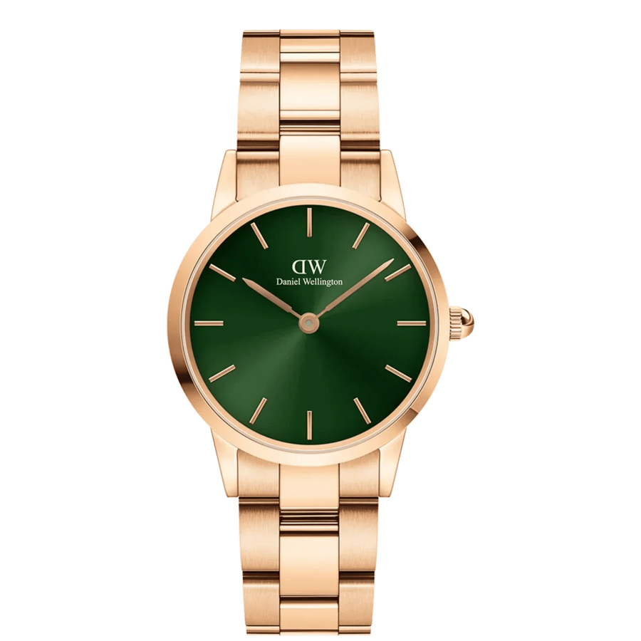 Daniel Wellington Ladies Rose Gold Iconic Link Emerald Watch Dw00100421