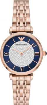 Emporio Armani Gianni T Bar Quartz Crystals Black Dial Gold Steel Strap Watch For Women Ar11423