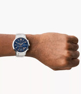 Emporio Armani Mens Ar11458 Rose Gold Tone Stainless Steel And Blue Leather Watch