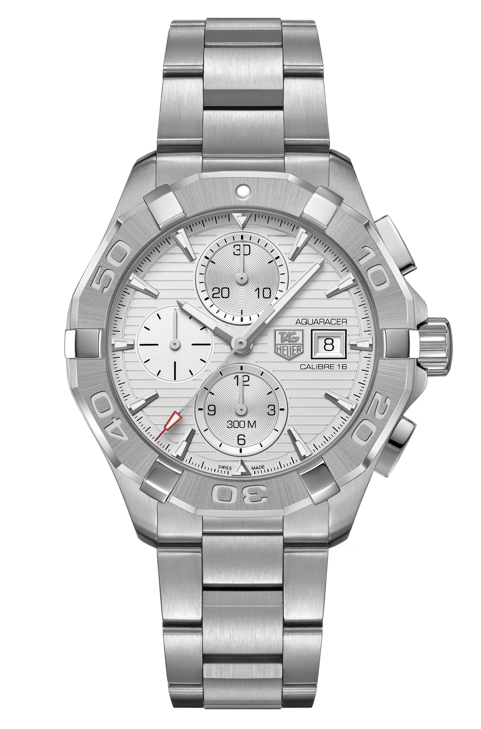 Tag Heuer Aquaracer Automatic Chronograph White Dial Silver Steel Strap Watch For Men Cay2111 Ba0927