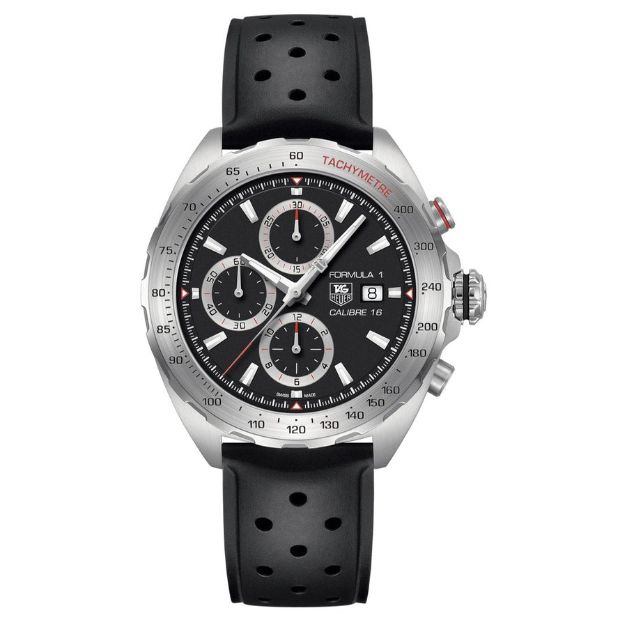Tag Heuer Formula 1 Chronograph 43mm Automatic Mens Watch Stainless Steel Case With Black Rubber Strap Black Dial