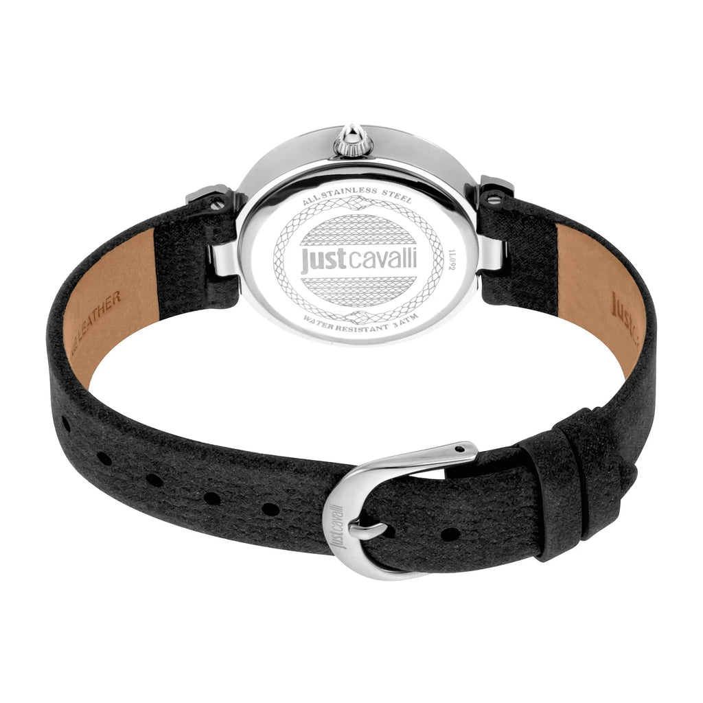 Just Cavalli Vibrazioni Leather Black Silver Leopard