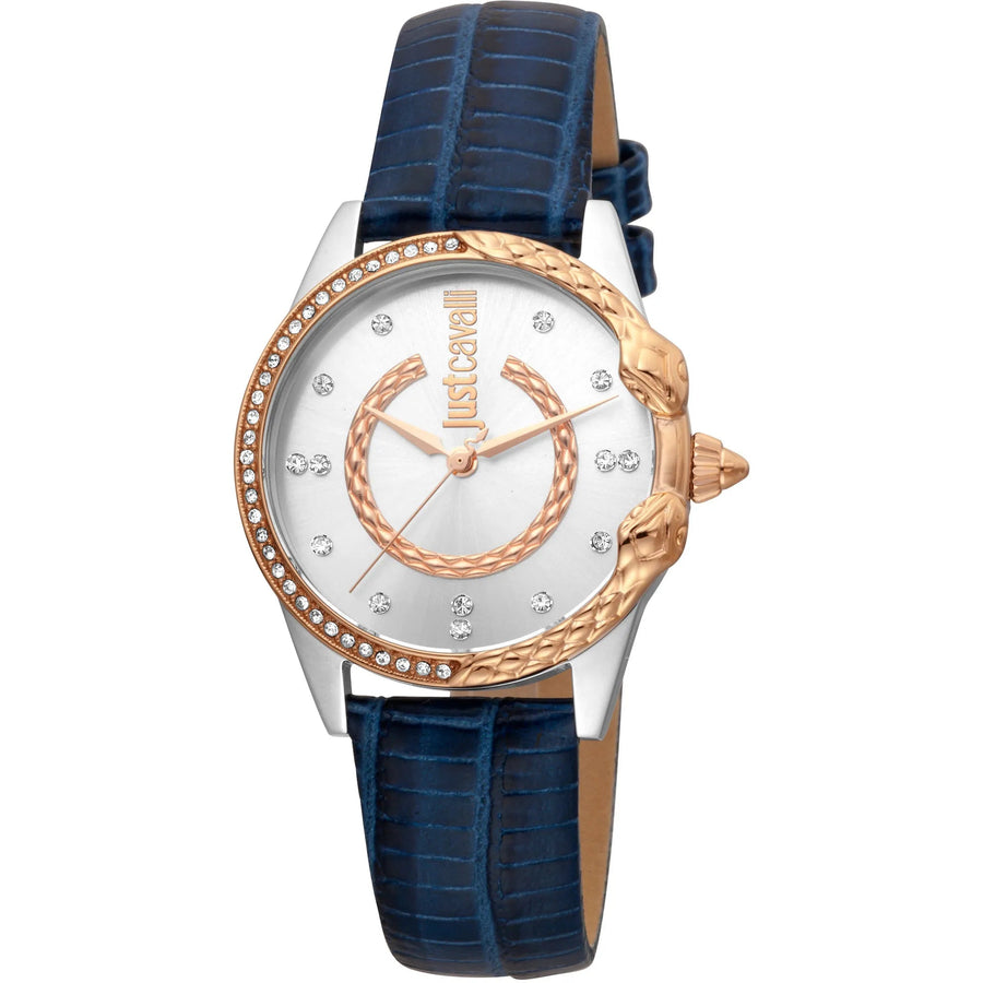 Just Cavalli JC Giro Leather Blue Silver Serpente Zircons