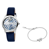 Just Cavalli Logomania SET Leather Blue Silver Zebra Zircons