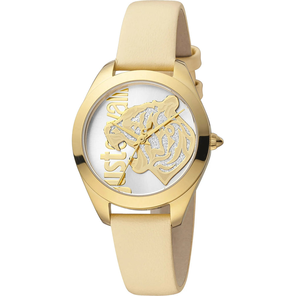 Just Cavalli Pantera Leather Beige Gold