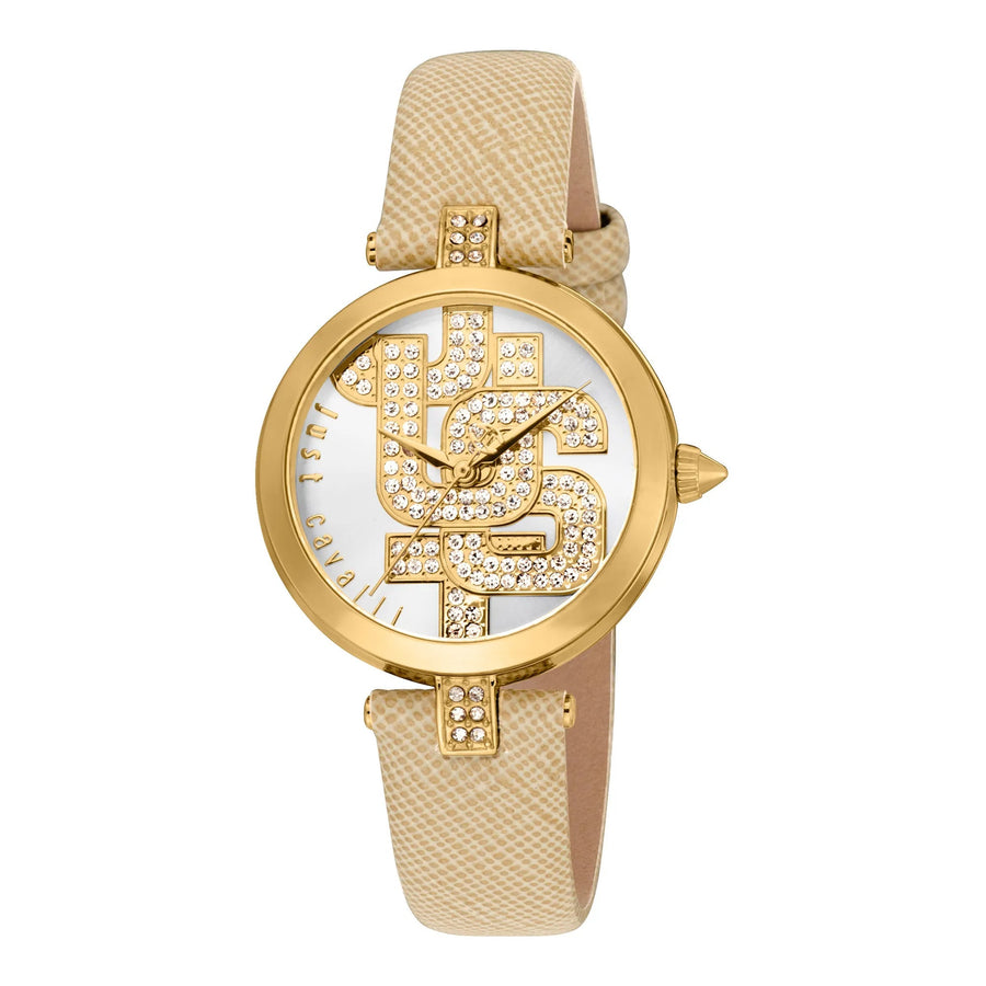 Just Cavalli Maiuscola Leather Beige Gold