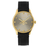 Gucci G Timeless Gold Tone Black Leather Quartz Watch Ya1264181