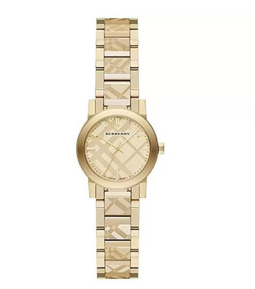 Burberry Ladies Watch The City Engraved Check Gold Bu9234