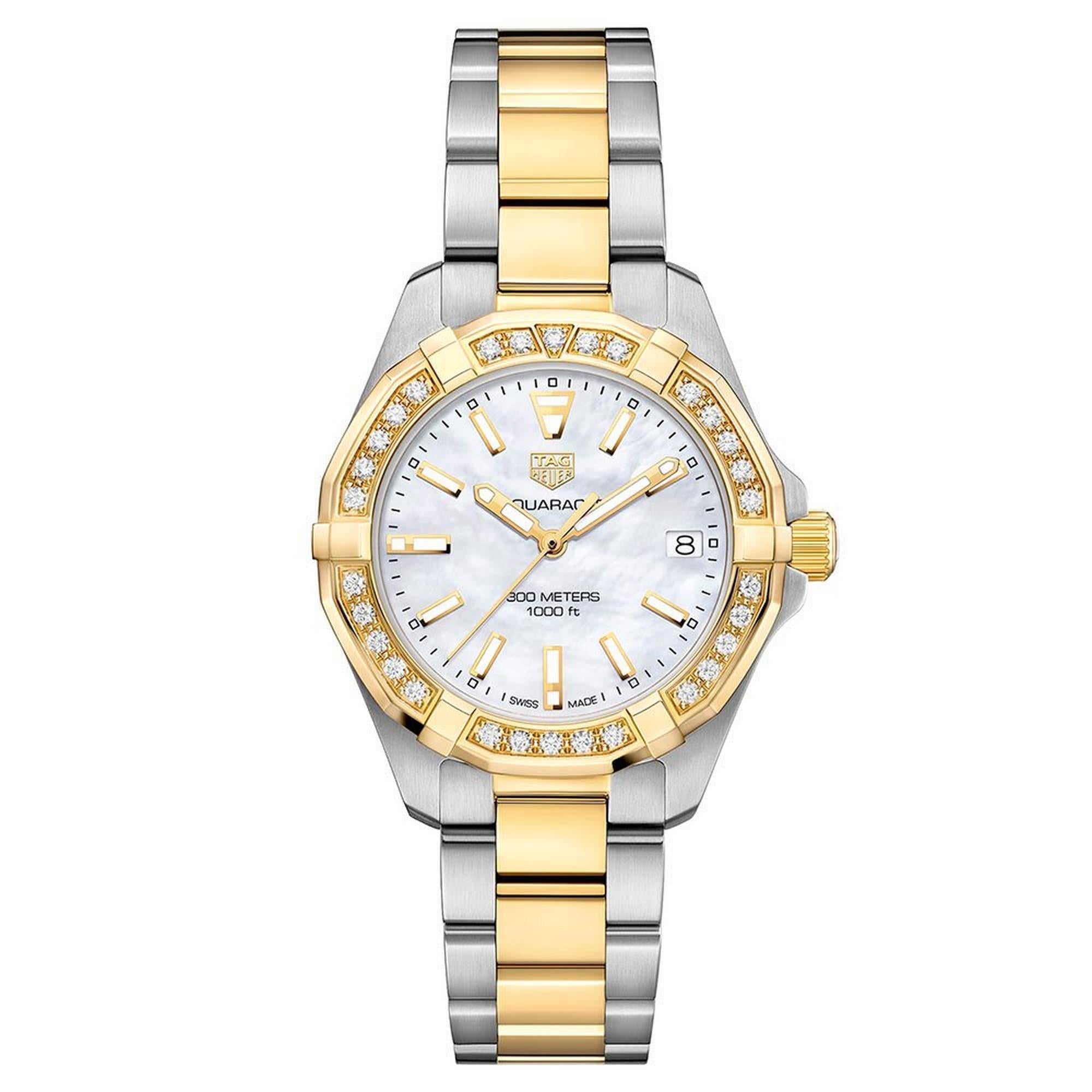 Tag Heuer Aquaracer Diamonds Mother Of Pearl Dial Two Tone Steel Strap Watch For Women Wbd1321 Bb0320