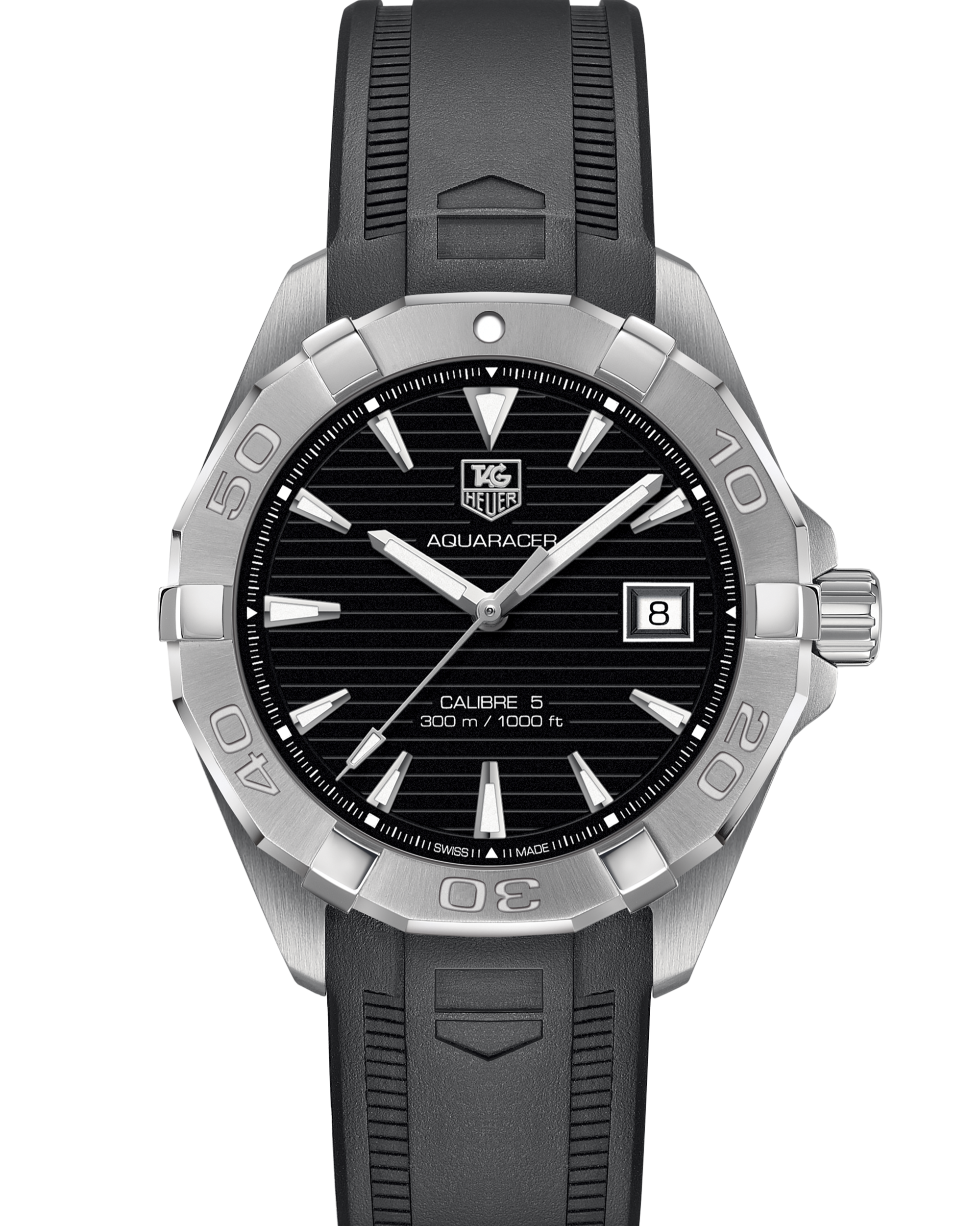 Tag Heuer Aquaracer Automatic Caliber 5 Black Dial Black Rubber Strap Watch For Men Way2110 Ft8021