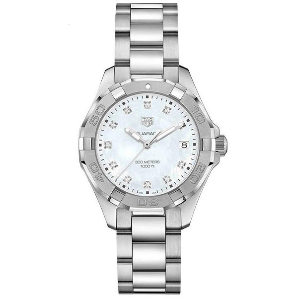 Tag Heuer Aquaracer Diamonds Mother Of Pearl Dial Silver Steel Strap Watch For Women Wbd131b Ba0748