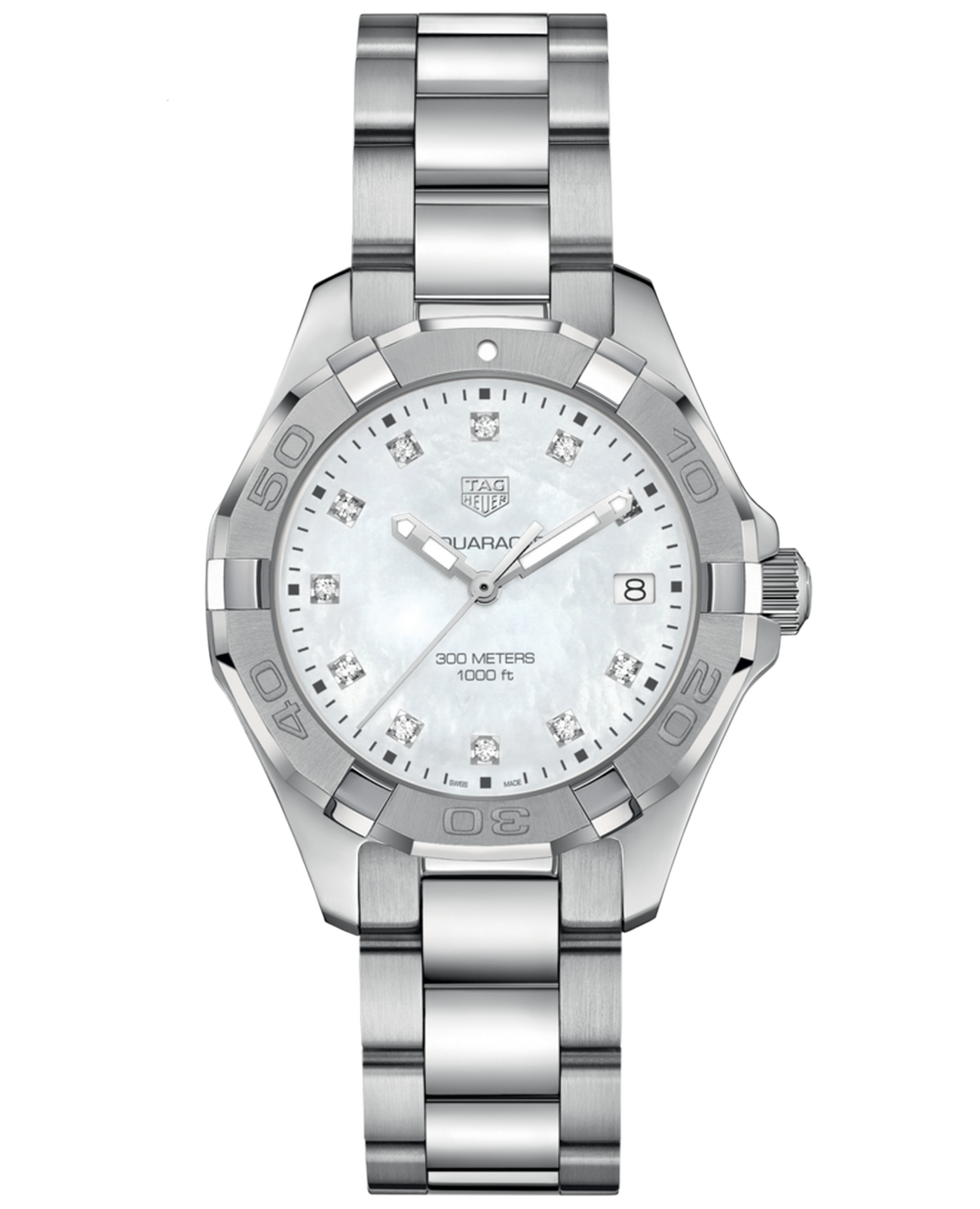 Tag Heuer Aquaracer Diamonds Mother Of Pearl Dial Silver Steel Strap Watch For Women Wbd131b Ba0748