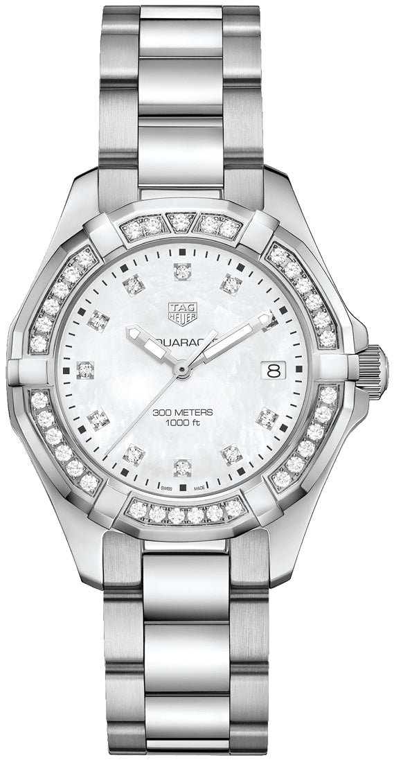 Tag Heuer Aquaracer Diamonds Mother Of Pearl White Dial Silver Steel Strap Watch For Women Wbd131c Ba0748