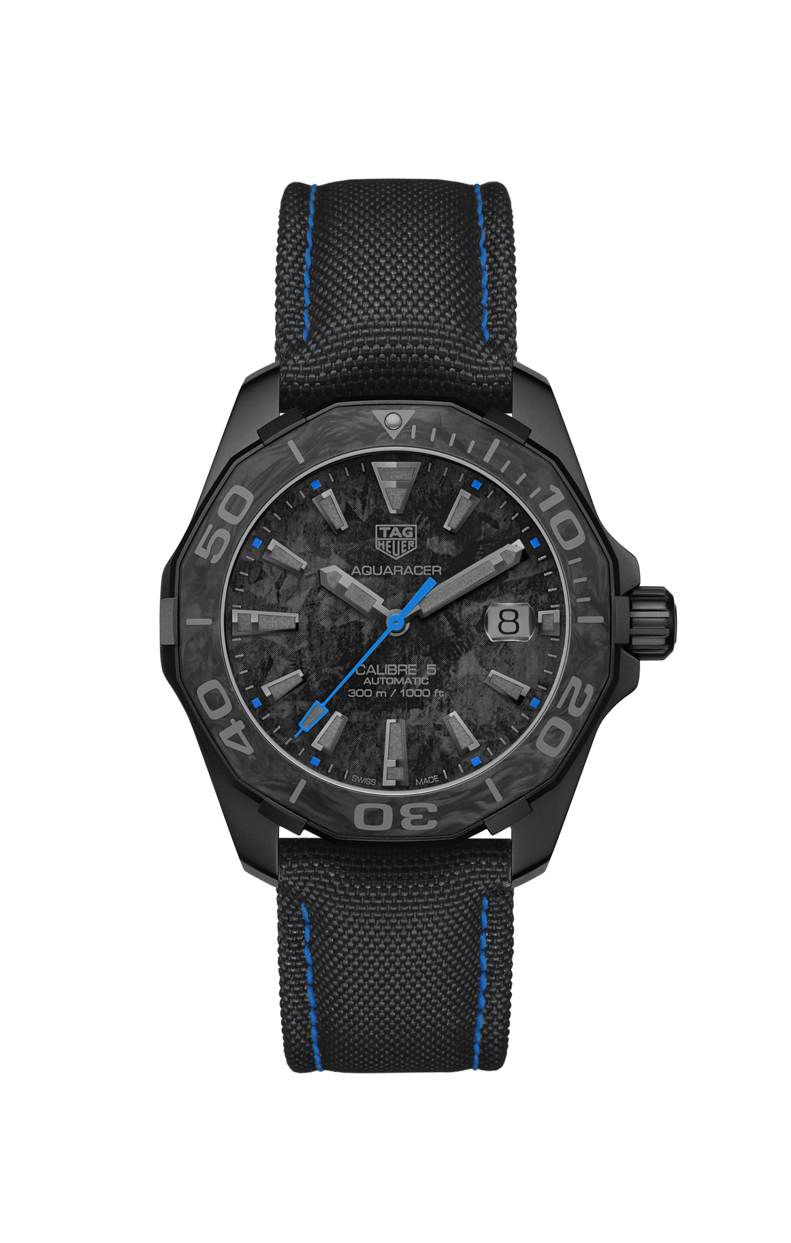 Tag Heuer Aquaracer Calibre 5 Black Nylon Strap Carbon Dial Watch For Men Wbd218c Fc6447