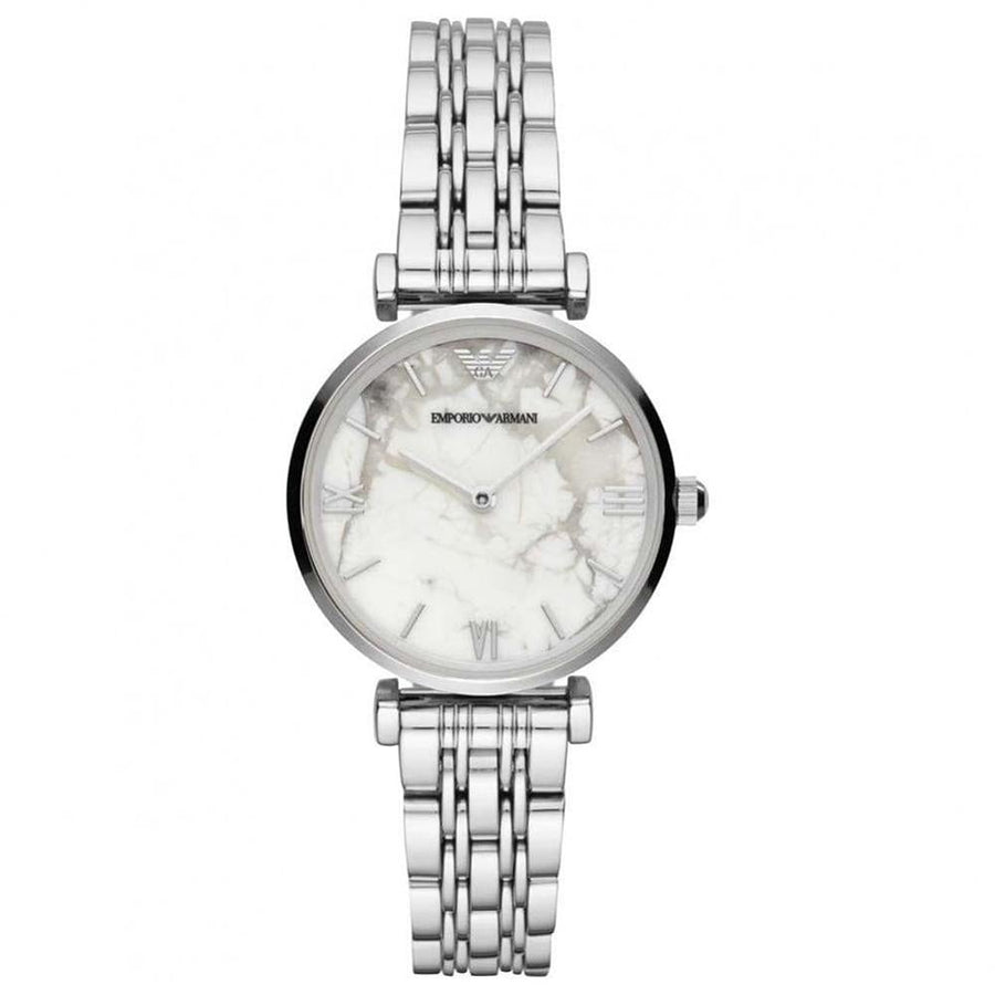Emporio Armani Ar11170 Ladies Silver White Marble Watch