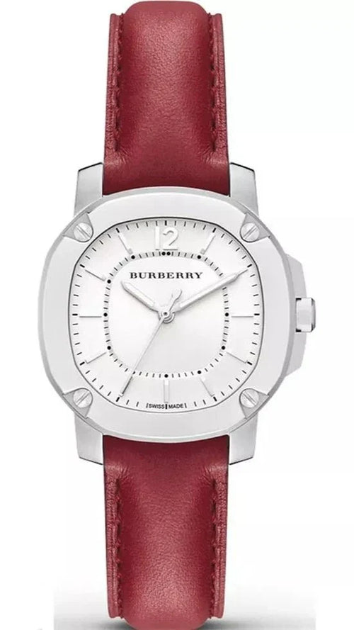 Burberry Brit The Britain White Dial Red Leather Strap Watch For Women Bby1705