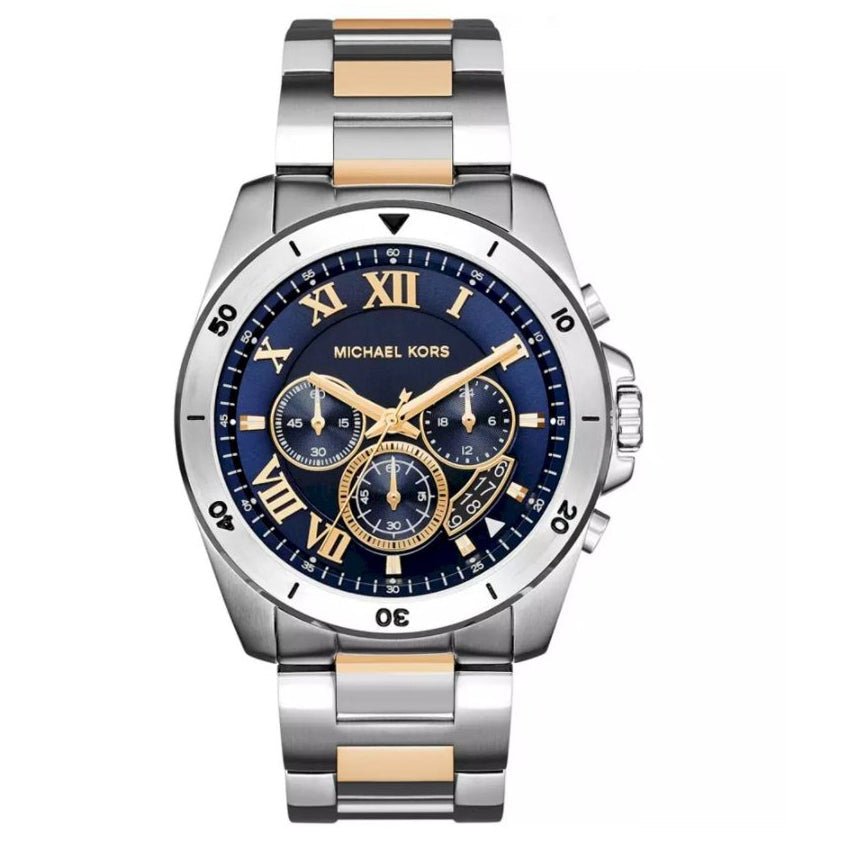 Michael Kors Mk8437 Men S Brecken Chronograph Two Tone Blue Watch