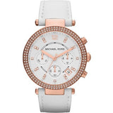 Michael Kors Mk2281 Ladies Parker Rose Gold White Leather Chronograph Watch