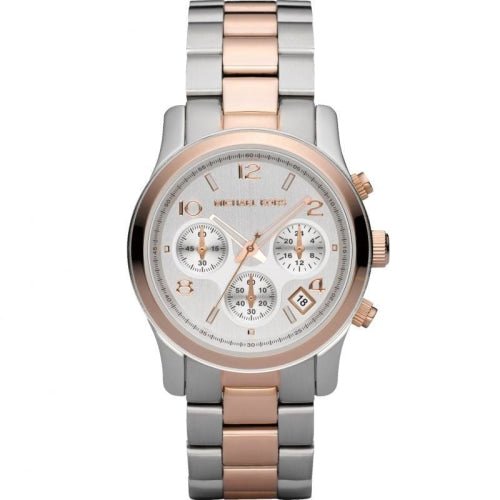 Michael Kors Mk5315 Ladies Runway Silver Rose Gold Chronograph Watch