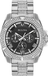 Bulova Crystal Collection Chronograph Black Dial Two Tone Steel Strap Watch For Men 96c126