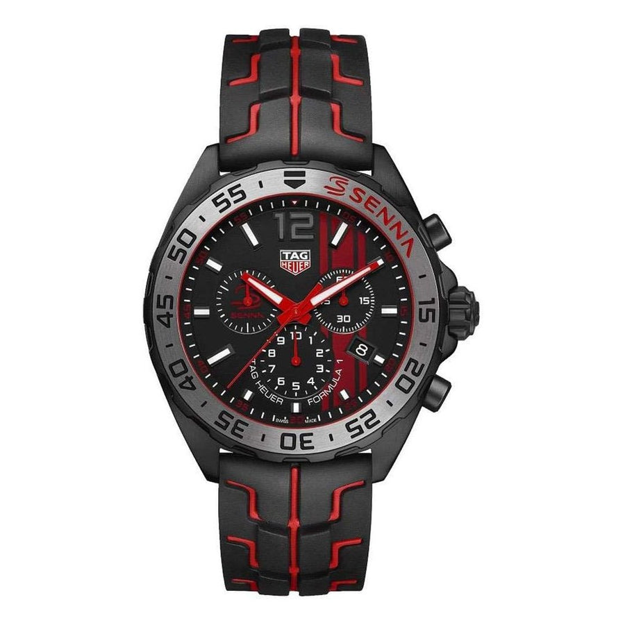 Tag Heuer Formula 1 Quartz Chronograph 43mm Mens Watch Stainless Steel Case With Black Rubber Strap Black Dial