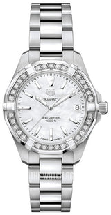 Tag Heuer Aquaracer Diamonds Mother Of Pearl Dial Silver Steel Strap Watch For Women Wbd1313 Ba0740