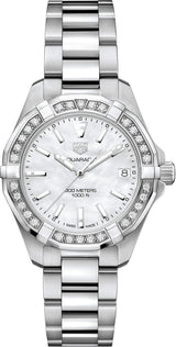 Tag Heuer Aquaracer Diamonds Mother Of Pearl Dial Silver Steel Strap Watch For Women Wbd1313 Ba0740