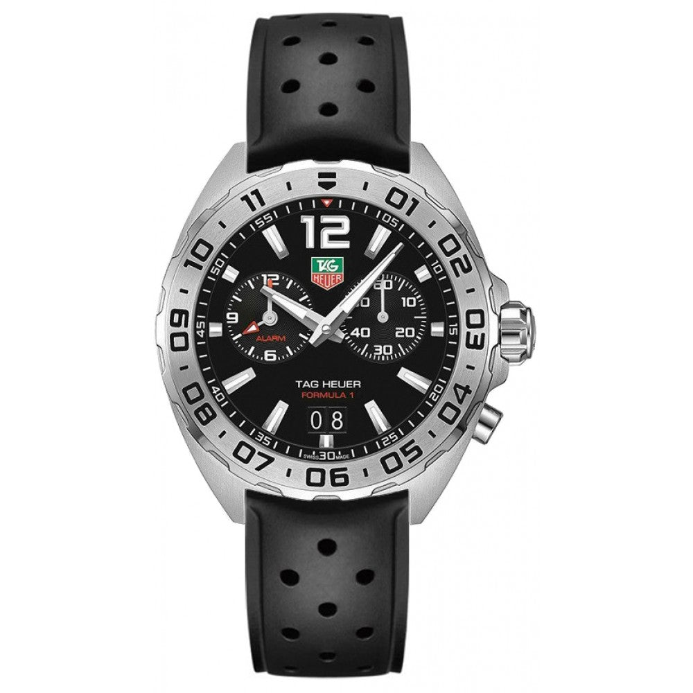 Tag Heuer Formula 1 Alarm Quartz Black Dial Black Rubber Strap Watch For Men Waz111a Ft8023