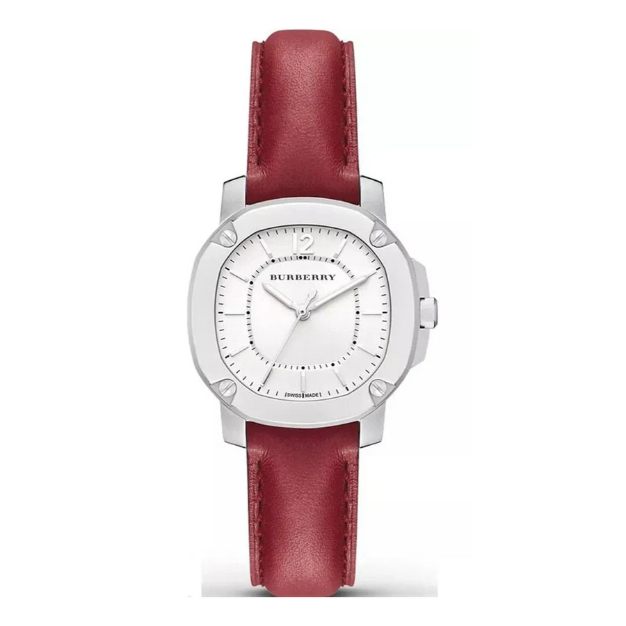 Burberry Brit The Britain White Dial Red Leather Strap Watch For Women Bby1705