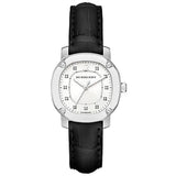 Burberry The Britain Diamonds White Dial Black Leather Strap Watch For Women Bby1806