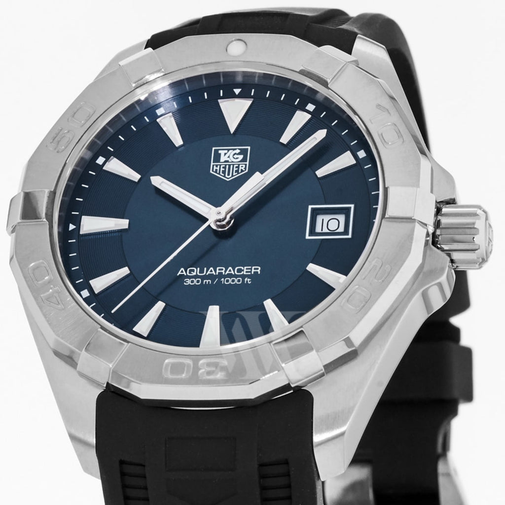 Tag Heuer Aquaracer Caliber 5 Blue Dial Black Rubber Strap Watch For Men Way2112 Ft8021