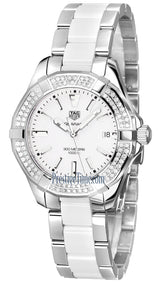 Tag Heuer Aquaracer Diamonds White Dial Two Tone Steel Strap Watch For Women Way131f Ba0914